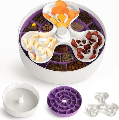 Puzzle Feeder Slow Feeder Dog Bowl for Large Dogs with Non-Slip Base - Adjustable Speed Design, Removable Puzzle Inserts & Dishwasher Safe, Purple
