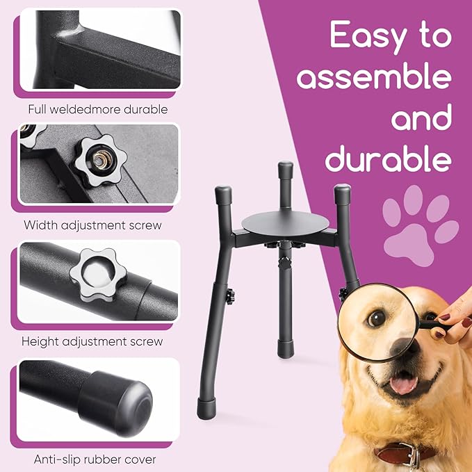 Adjustable Elevated Dog Bowl Stand, Metal Raised Feeder for Medium & Large Dogs, 3 Heights (8.8", 10.8", 12.5"), Width 6.3"–10.2", Spill-Proof Mat, Anti-Slip & Quiet, Bowl Not Included