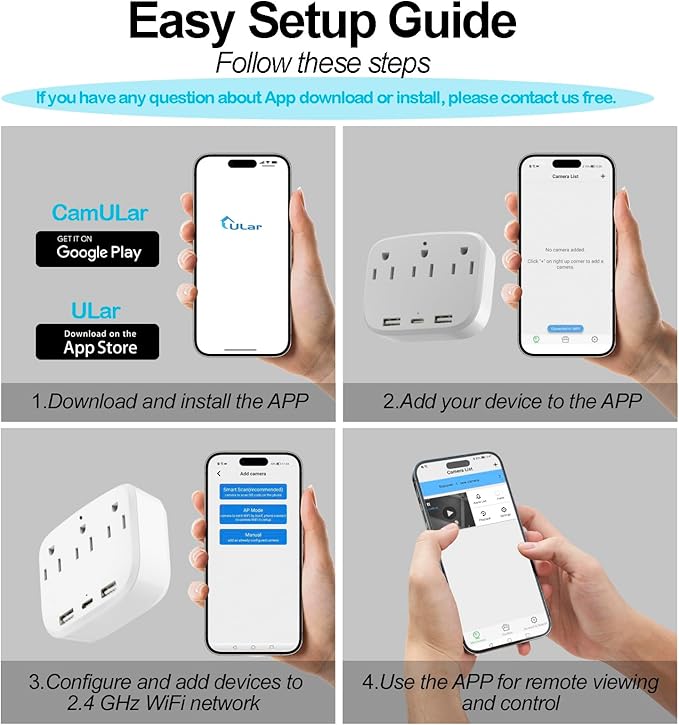 ULar 4K Outlet Camera Wall Charger Indoor Cameras Pet Monitor-WiFi Cam with App Remote, Motion Alerts & Local Storage- No Audio
