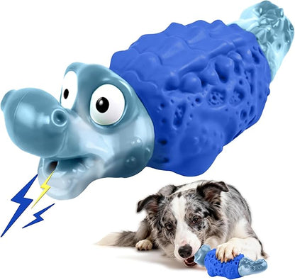 Dog Chew Toys for Aggressive Chewers, Tough Squeaky Dog Toy for Large Medium Dogs, Bacon Flavor Nylon & Natural Rubber, Dental Care Interactive Dog Toys to Reduce Boredom, Royal Blue