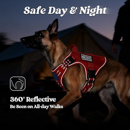 rabbitgoo Tactical Dog Harness Small Sized, No Pull Upgraded Reflective Heavy Duty Molle Vest with Handle, Adjustable Military Service Dog Vest for Walking Hiking Training, Red, S