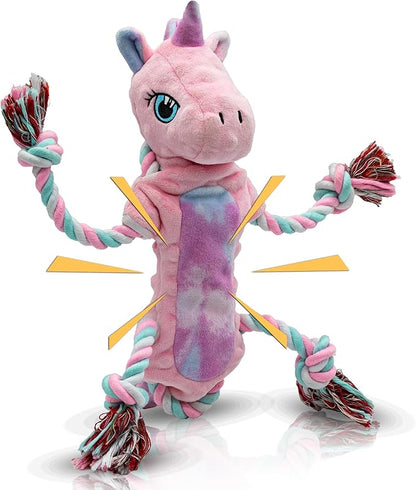Large Dog Toys for Large Breed, Stuffed Interactive Medium & Small Dog Toys, Squeaky Funny Cute Plush Animals Puppy Toys - Pull Unicorn