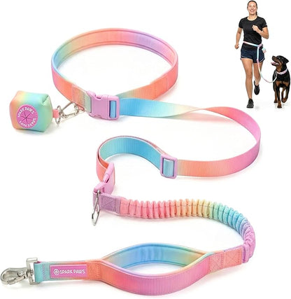 Spark Paws Handsfree Dog Leash – Shock Absorbing Waist Bungee Lead for Running, Car Seatbelt Clip & Poop Bag Set, Heavy Duty Tactical Lead for Medium, Large & X-Large Breeds - Pastel Icing