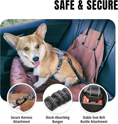 Owleys Back Seat Cover for Dogs with Bungee Dog Seat Belt, Waterproof 600D Oxford Pet Hammock for Car, SUV & Trucks, Premium Faux Leather Accents, Universal Fit, Beige for Summer