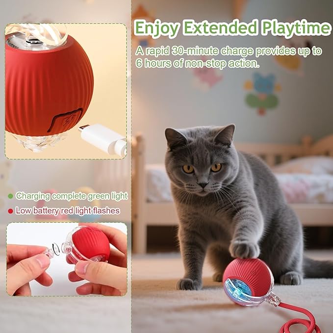 Interactive Rolling Dog Ball, 2026 New Self Rolling Dog Ball Interactive Cat Toys Automatic Cat Toy Self Moving Dog Toys, 360° Smart Automatic Toy Electric (Red)