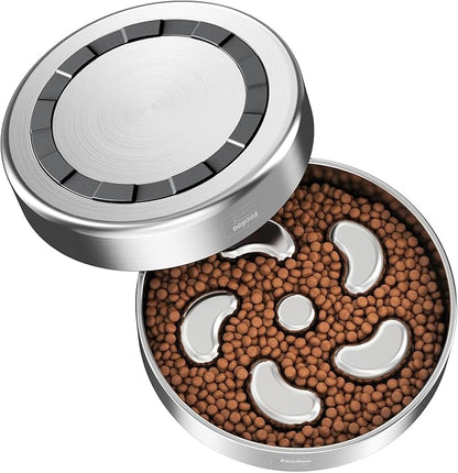 Slow Feeder Dog Bowl-2Cups for Medium Breeds, Double-Layer Stainless Steel, Heavy-Duty with Non-Slip Rubber Base, Puzzle Maze Bowl to Slow Down Eating [2Pack]