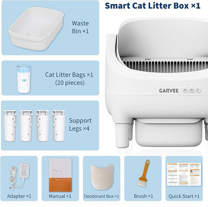Self Cleaning Litter Box, Automatic Cat Litter Box with APP Control, Odor-Free Waste Disposal Includes Trash Bags, Large Waste Bin, Open-Top, for Large Cats & Multiple Cats
