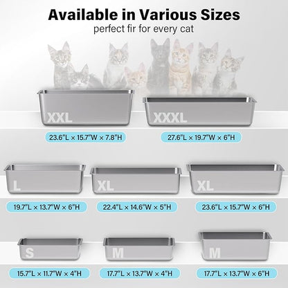 Stainless Steel Litter Box 2 Pack- 17.7" L x 13.77" W x 4" H Metal Cat Litter Box,Non Stick, No Smell,Easy to Clean,Metal Litterbox for Kitten,Elderly Cats,Bunny