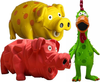 Multipet Latex Grunting Toy Bundle Color:Globken Chiken/Goblet Pig/Origami Pig