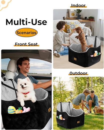 Dog Car Seat for Small/Medium Dogs, Detachable Washable Dog Booster Car Seat Under 35lbs, High-Support Memory Foam,Travel Bed with Storage Pockets