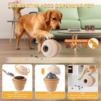 Dog Frozen Treat Toys 2 Pack, 3in1 Enrichment Toys for Dogs in Ice Cream Shape, Long Lasting Treat Dispensing Dog Interactive Toys for Aggressive Chewers to Keep Them Busy