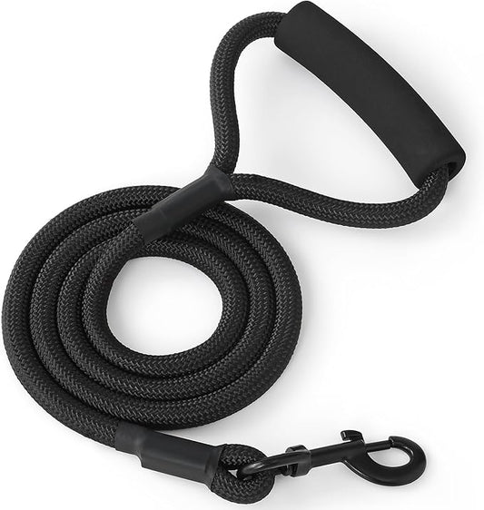 Mile High Life Dog Leash with Comfortable Padded Handle, Black Nylon Rope Leash, Heavy Duty 6 Feet Dog Leashes (Black)
