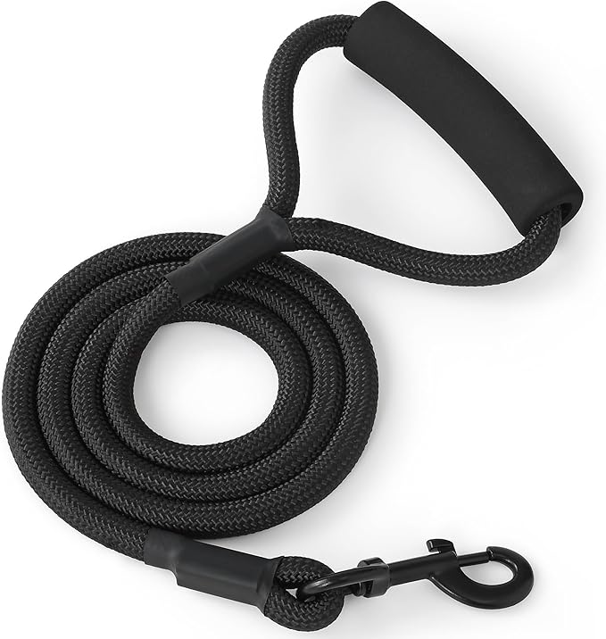 Mile High Life Dog Leash with Comfortable Padded Handle, Black Nylon Rope Leash, Heavy Duty 4 Feet Dog Leashes (Black)