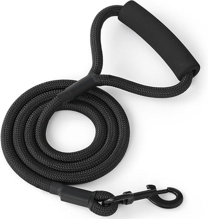 Mile High Life Dog Leash with Comfortable Padded Handle, Black Nylon Rope Leash, Heavy Duty 5 Feet Dog Leashes (Black)