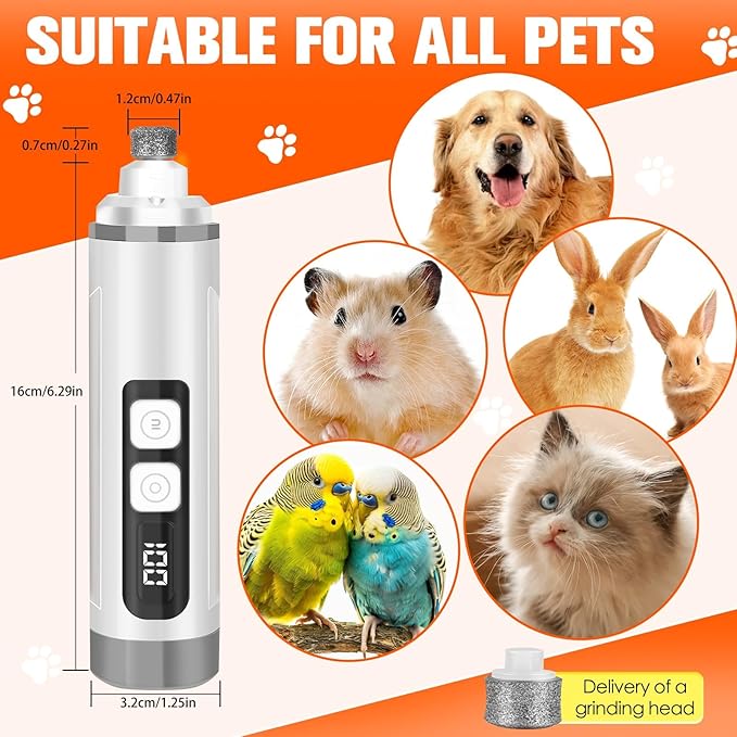 Dog Nail Trimmers Ultra Quiet Electric Pet Dog Nail Clippers Cat Nail Clipper with Led Lights Nail Grinder High Speed Nail File Electric Clippers for Grooming Small, Medium,Large Dogs and Cats (grey)