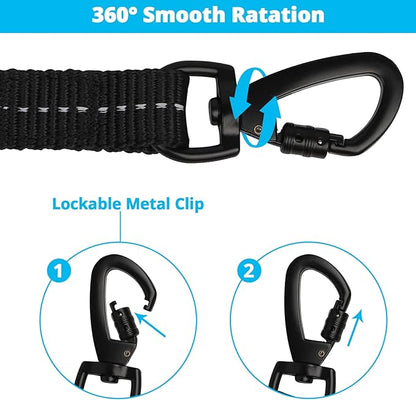 Long Dog Leash 20 FT: Heavy Duty Rope Leashes for Dogs Training with Swivel Lockable Hook Reflective Threads Bungee and Padded Handle - Dog Lead for Large Small Medium Dogs Outside Walking Hiking Blue