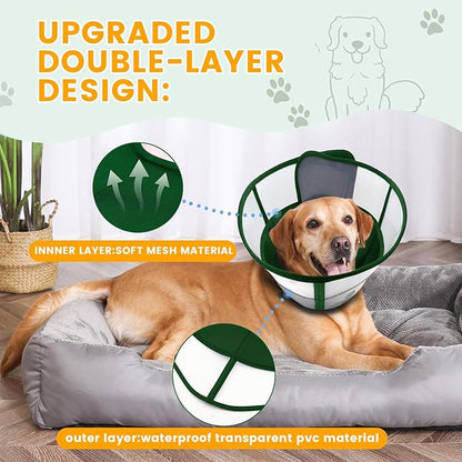 Soft Dog Cone Collar for Dogs After Surgery, Transparent Breathable Pet Recovery Collar for Large Medium Dogs, Adjustable Dog Cone Collar, Elizabethan Collar (M, Dark Green)