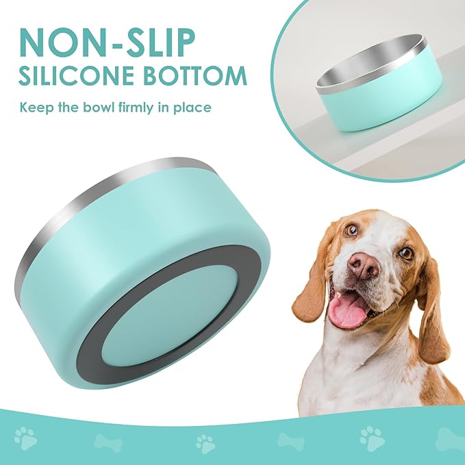 IKITCHEN Dog Bowl for Food and Water, 64 Oz Stainless Steel Pet Feeding Bowl, Durable Non-Skid Double Wall Insulated Heavy Duty with Rubber Bottom for Medium Large Dogs (64 Ounces/8 Cup, MintGreen)