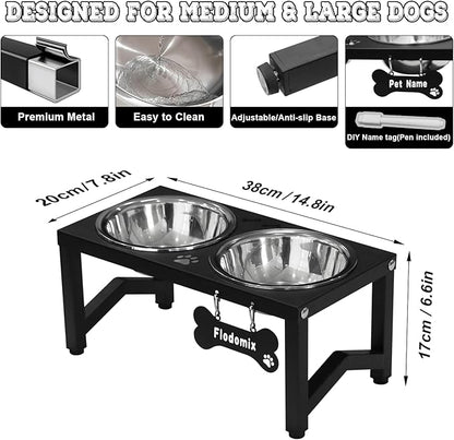 Elevated Dog Bowls, Metal Raised Dog Bowl Stand with 2 Thick 34oz Stainless Steel Food Bowls- 6.6" Tall for Small/Medium Breeds