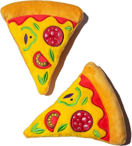 Glow Pups Pizza Slice Dog Toy, Squeaky Plush Toys for Small and Medium Dogs, Easy to Clean, Promotes Mental Stimulation, Interactive Playtime, Dog Pizza Toy - Peach (2 Pack)