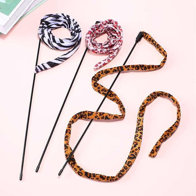 Sumind 3 Pieces Jungle Cat Wand Cat Teaser Charmer Interactive Fun Toys Wand Kitten Kitty Playing Toy, 3 Styles(Classic Color)