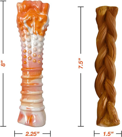 Nylabone 70th Birthday Textured Bone & Braided Bully Stick Alternative Power Chew Toys for Dogs, Tough Dog Toys for Aggressive Chewers, Chicken & Beef Flavor, Large Dogs - Up to 50 lbs, 2 Pack