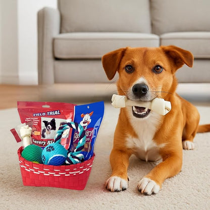 Best Dog Gift Basket with Treats and Toys – Premium Birthday or Welcome Box for Small to Medium Dogs – Includes Rope Toy, Chew Bone, Balls, and Tasty Snacks