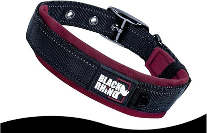 Black Rhino Dog Collars for Medium Dogs - Adjustable Reflective Heavy Duty Dog Collar with Ultra-Soft Neoprene Padding - Weatherproof, Durable, and Comfortable for Active Dogs - Burgundy and Black