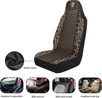 Leopard Automotive Seat Covers Seat Cover for Front Seats Only for Women Men Universal Fit for Cars, SUVs, Trucks Car Interior Accessories Seat Protector Brown