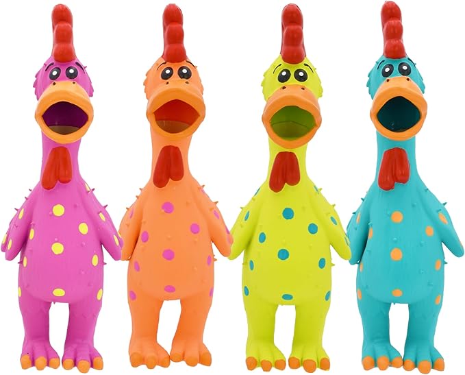 Multipet Polka Dot Globken Chicken Latex Dog Toy - Squeaky Toy for All Dogs - Easy-to-Clean Squeaky Toys - Latex Dog Toys for Playing (1 Count, 11.5”, Random Color Surprise)