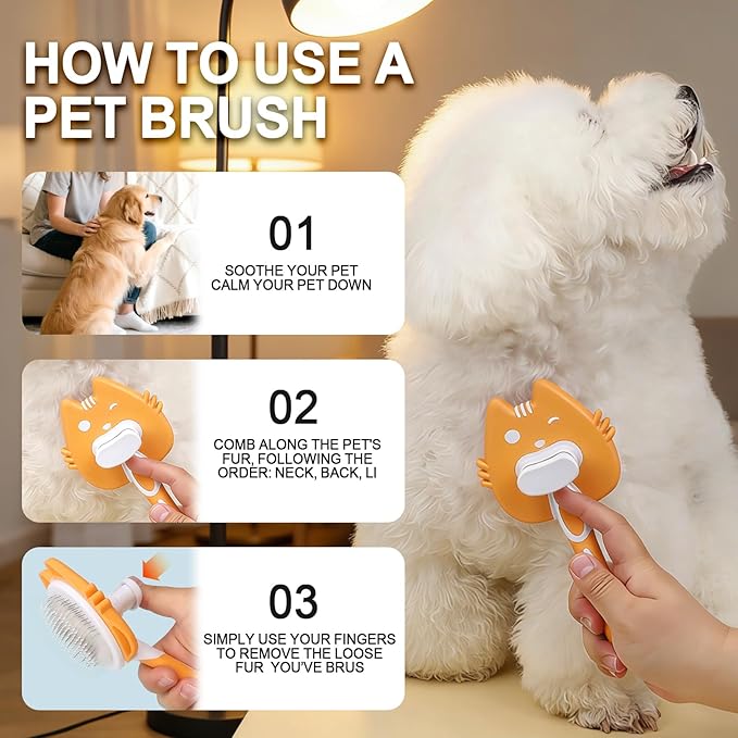 Self Cleaning Slicker Brush for Cats Orange Deshedding Shedding Cat Brush Skin-Friendly Pet Grooming Tool for Long Short Haired Cats and Dogs Remove Loose Hair Mats Knots Tangles