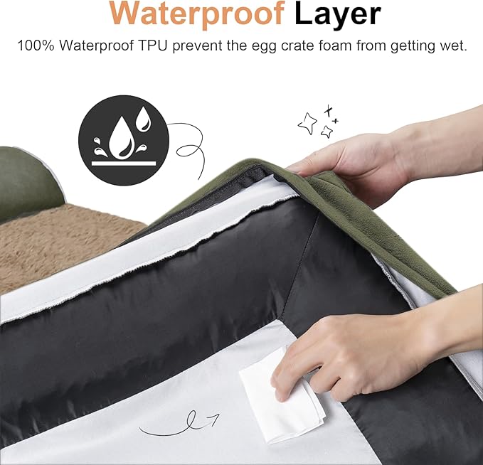 Large Dog Bed Orthopedic Washable: Beds Bolster XL Bed Large Big Dogs Egg Crate Foam Couch Sofa Waterproof with Removable Cover - Dark Green