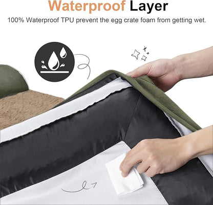 Medium Dog Bed Orthopedic Washable: Beds Bolster Medium Sized Dogs Bed Egg Crate Foam Couch Sofa Waterproof with Removable Cover - Dark Green