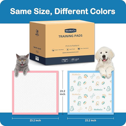 200 Count Dog Training Pads - 23"x23" Leak-Proof 6-Layer Puppy Pee Pads, Super Absorbent Potty Pads with Instant Dry Gel, Bulk Value Pack for Dogs & Cats (100 Pattern + 100 Pink)