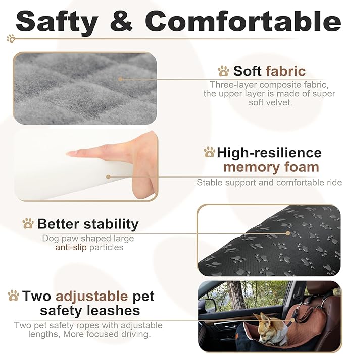 Car Dog Booster Seat,Interior Height 7 Inches Elevated for Small Dog up to 35 lbs,Pet Car Travel Safety Seat with 2 Safety Leashes,Storage Pockets,Fully Detachable and Easy to Install(Lookout-Black)