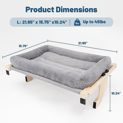 Cat Sill Window Perch - 100% Natural Pine Frame, Soft Rabbit Fur Cushion, Tool-Free Adjustment, Supports 50 lbs (Large-Grey)