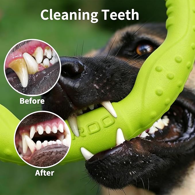 LaRoo Dog Toys for Medium/Large Dogs, Floatable Dog Flying Discs 3 Sizes Tug Toy, Interactive and Tug of War Ring Toy, Funny Fetch Teething Toys (Green, 11.8“)
