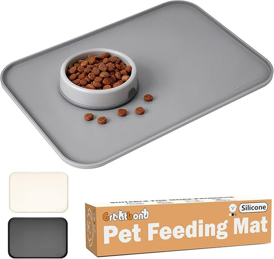 100% Waterproof Silicone Pet Feeding Mat,Warped Resistant Raised Edge BPA-Free Dog Cat Food Mats, Non-Slip Pet Placemat with High Lip to Prevent Spills, Dishwasher Safe, 21.5"x14" Grey