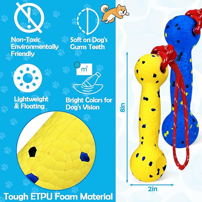 BABORUI Floating Dog Pool Toy – Durable E-TPU Dog Water Toy for Fetch & Chew, Bright Floating Dogs Toys for Pool, Beach & Outdoor Play – Dogs Beach Essentials (Yellow & Blue Stick)