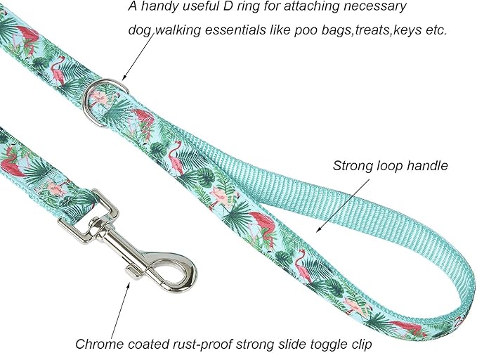Flamingo Print Dog Leash - 5 Feet Durable Nylon Leash for Samll& Medium Dodgs, Lightweight Walking Leash (S，Flamingo)