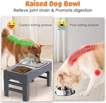 URPOWER Elevated Dog Bowls 4 Height Adjustable Raised Stand with 2 Large Stainless Steel Dog Food and Water Bowl for Small, Medium & Large Dogs