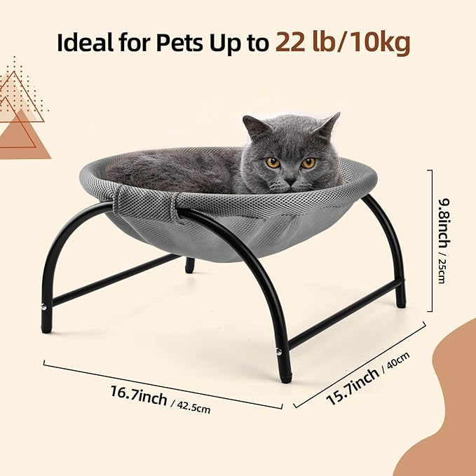 Raised Cat Hammock Bed, Free Standing Cat Cot with Washable Mesh, Pet Bed for for Kittens, 17.1 x 17 x 9.5 inches
