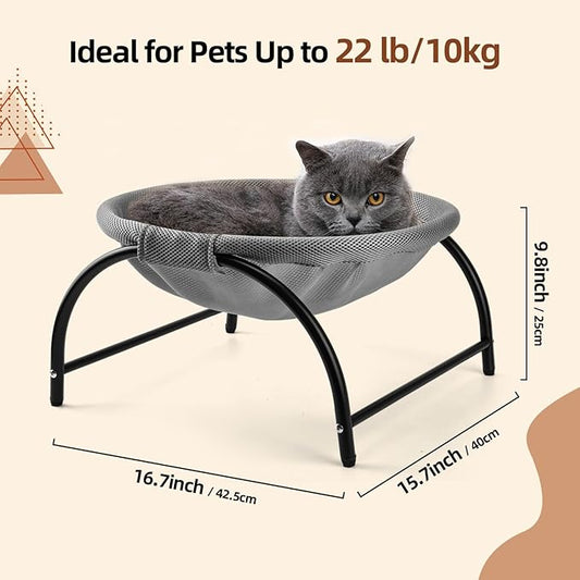 Raised Cat Hammock Bed, Free Standing Cat Cot with Washable Mesh, Pet Bed for for Kittens, 17.1 x 17 x 9.5 inches