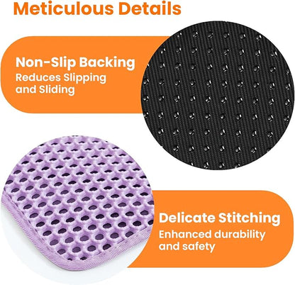 Jumbo Cat Litter Mat, 46x26 Inches Double Layer Honeycomb Litter Trapping Mat, Non Slip Waterproof Urine Proof Extra Large Cat Litter Box Mat, Kitten Supplies and Essentials, XXL, Purple