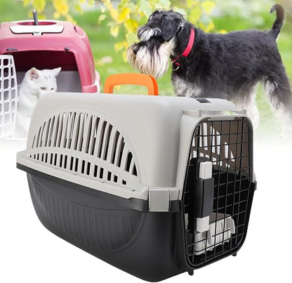 Plastic Pet Carrier Easy to Assemble Ample Space Excellent Ventilation Portable Dog Carrier for Outdoor Travel Durable Lightweight Plastic Pet Transport Box for Small Medium Dogs (Black)