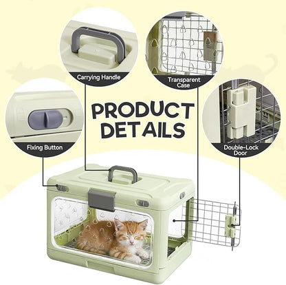Hard Cat Carrier,Dog Crate for Small Dogs,Cat Kennel Clear,Foldable Dog Kennel with Urine Pad Mesh Grid,Ventilation & Hard Plastic Protection Transparent Pet Carrier 20" L,Green