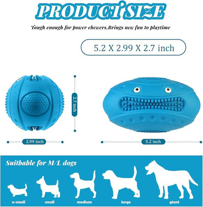 Indestructible Chew Toys for Aggressive Chewers - Durable, Squeaky, Large Toys for Big Dogs (Blue)