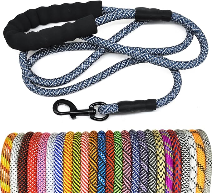 MayPaw Heavy Duty Rope Dog Leash, 3/4/5/6/7/8/10/12/15 FT Nylon Pet Leash, Soft Padded Handle Thick Lead Leashes for Large Medium Dogs (Navy, 1/2" * 10')