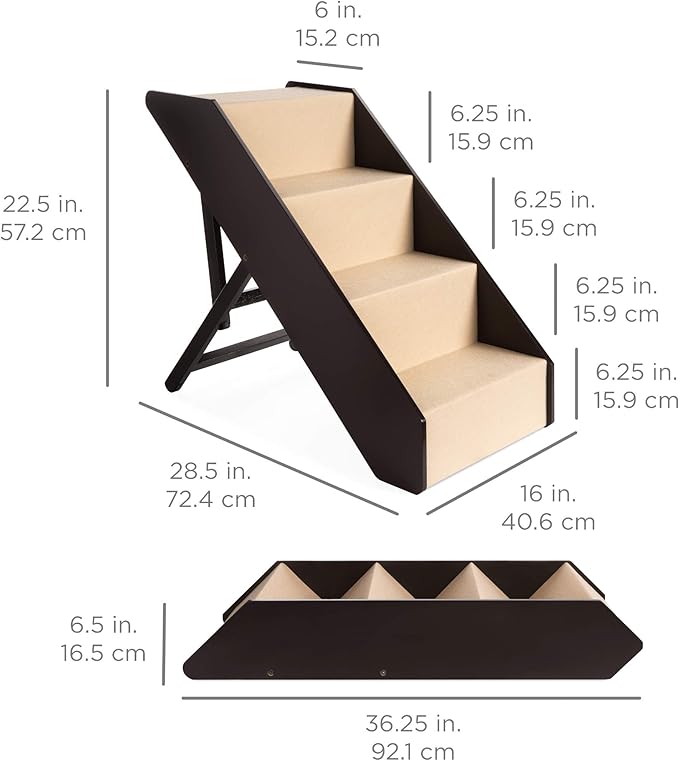 Best Choice Products 4-Step Foldable Adjustable, Non-Slip Wide Wooden Pet Stairs for Living Room, Bedroom, Dog & Cat Sizes Small, Medium, Large w/Carpet, No Assembly, Ideal for Injured, Elderly Pets