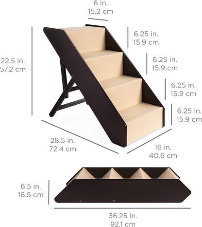 Best Choice Products 4-Step Foldable Adjustable, Non-Slip Wide Wooden Pet Stairs for Living Room, Bedroom, Dog & Cat Sizes Small, Medium, Large w/Carpet, No Assembly, Ideal for Injured, Elderly Pets